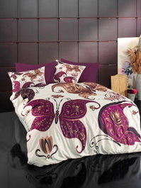 L'essentiel linge de maison Juego de Funda Nórdica Doble 200x220 cm Poliéster Microsatinado Algodón Púrpura Dorado Blanco